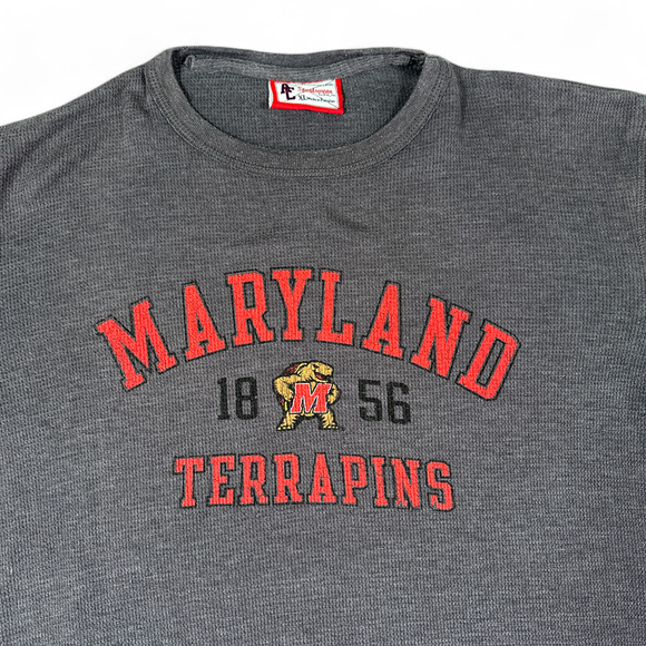 Maryland Terrapins Shirt Adult EXTRA LARGE Gray Football Thermal Waffle Knit - Picture 2 of 6